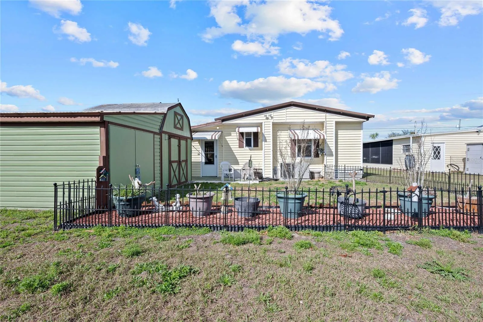 Fenced backyard.