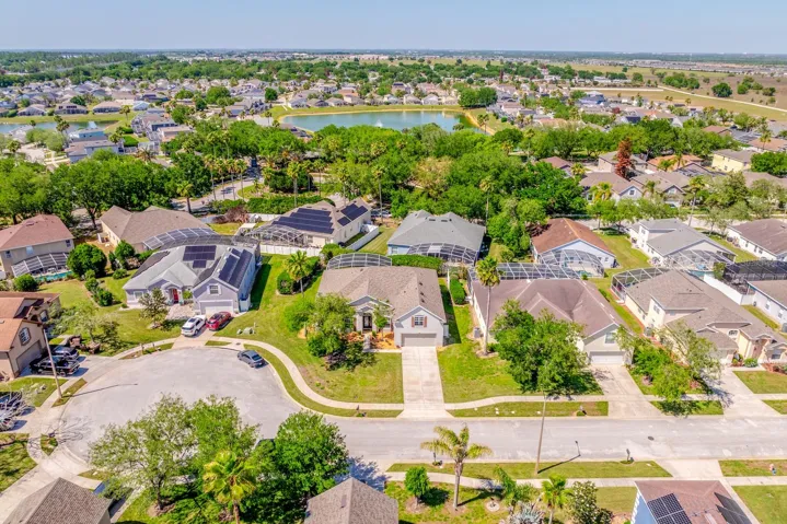 Aerial view of the front of the home.