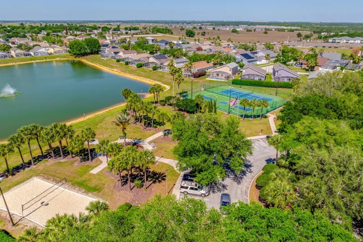 Aerial view of sports courts.
