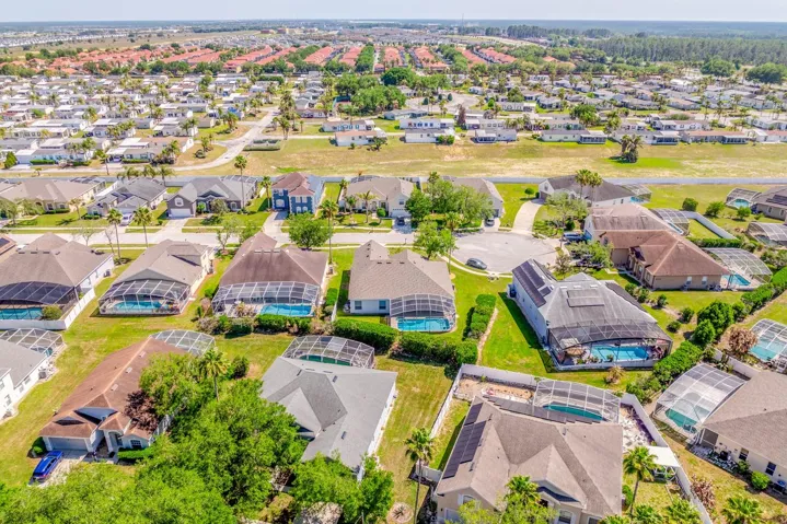 Aerial view of the back of the home.