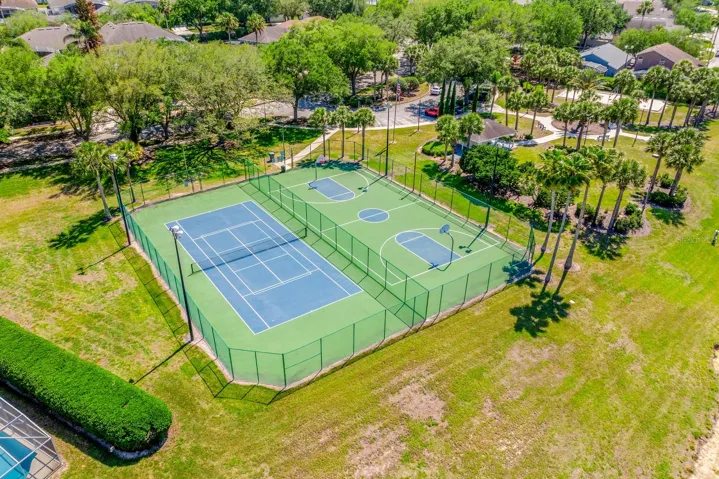 Aerial view of sports courts.
