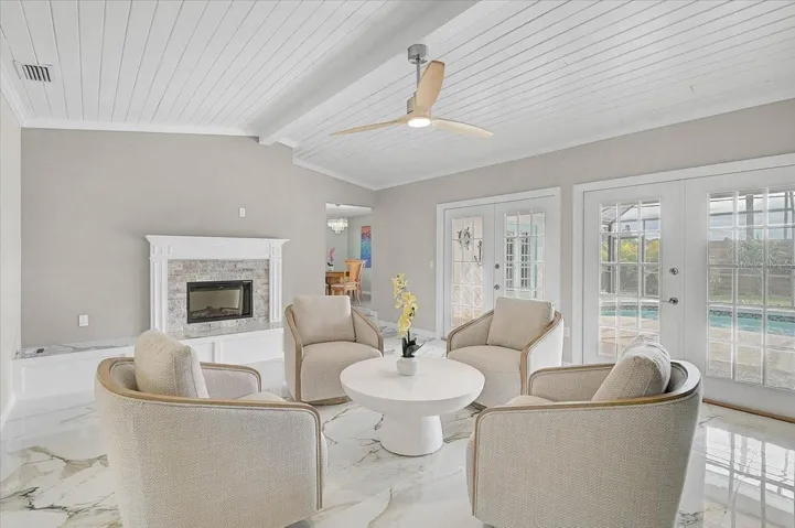 Living Room, French Doors to Pool & Lanai