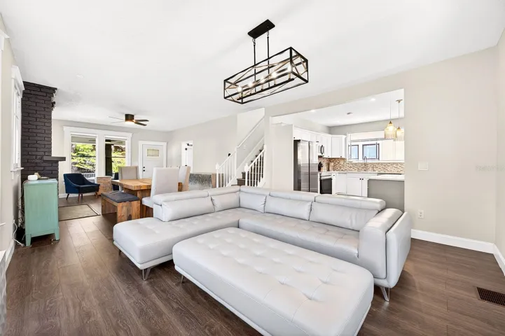 Versatile great room for living and dining.