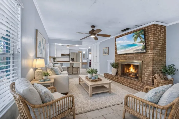 Virtually Staged - family room with cozy fireplace