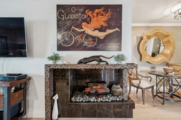 The only fireplace in the building with storage space behind it
