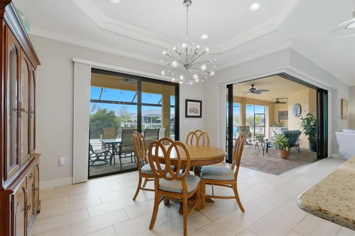 Dining room with custom lighting and stunning view