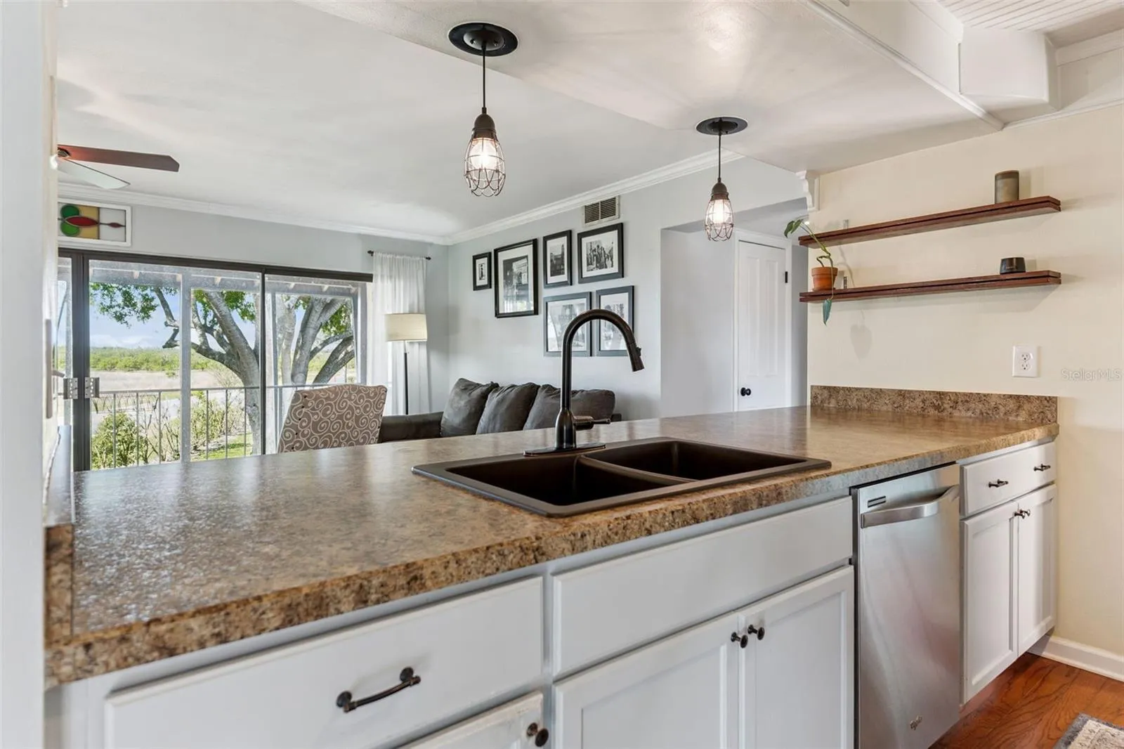 Kitchen overlooking living area