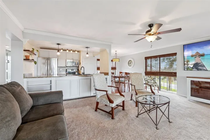 Living room looking into kitchen