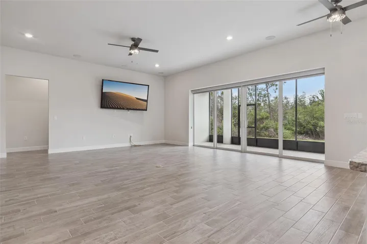 Main great room with views to the conservation area behind the house.