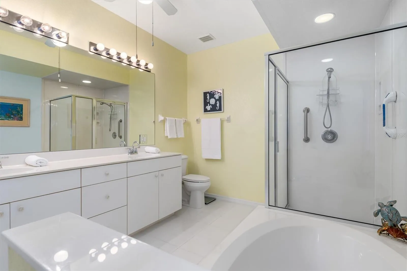 Primary bath with dual vanity, tub and separate shower