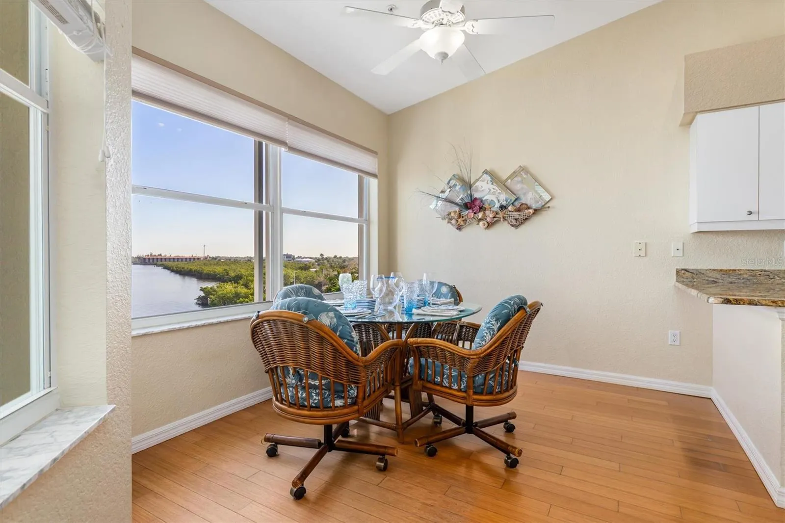 Breakfast Room with bay window overlooking the water