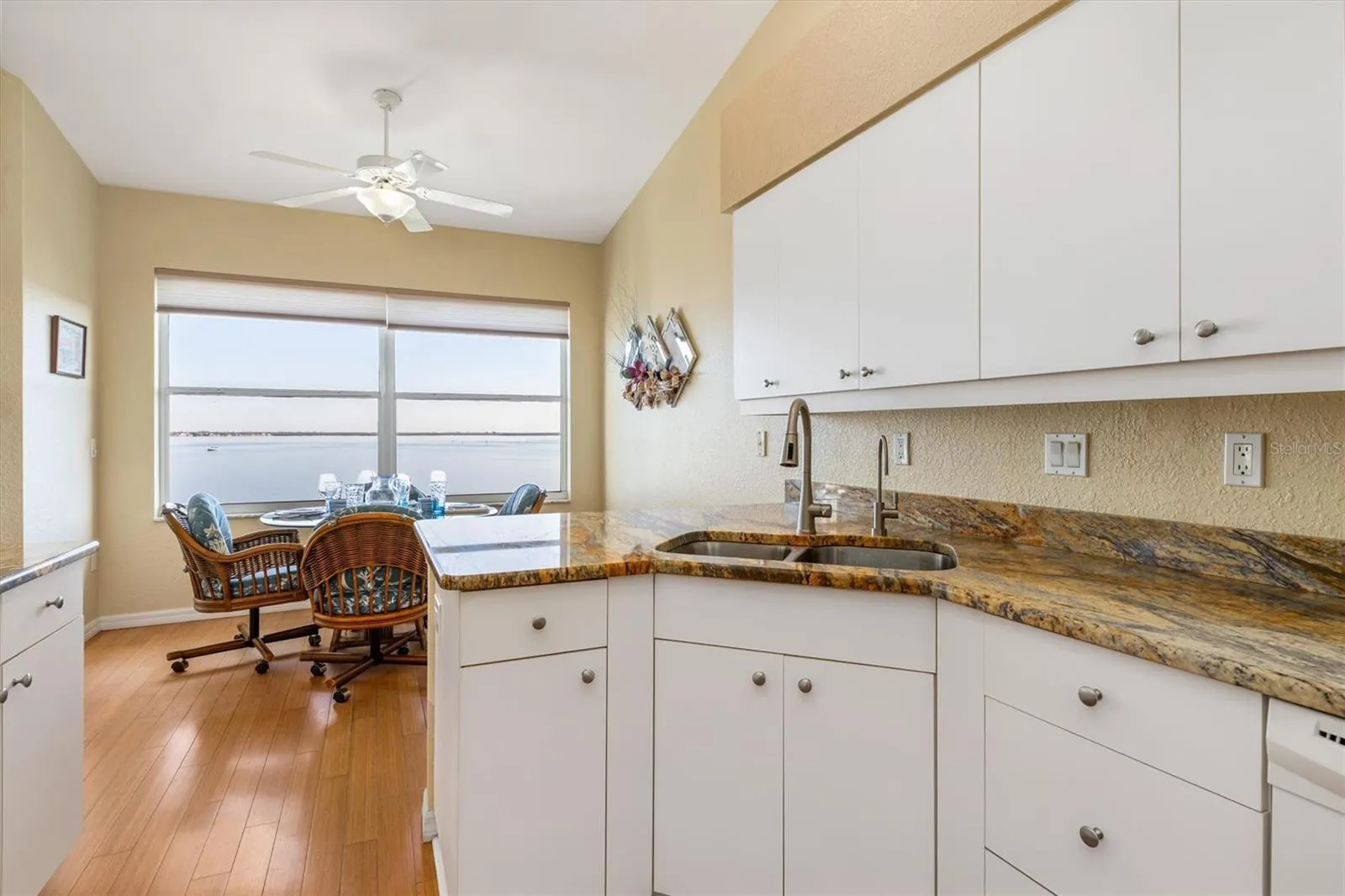 Kitchen lwith ample cupboards and storage