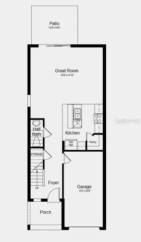 First Floor Plan - Additional Highlights Include: upgraded laminate flooring on the main floor, quartz countertops, and window blinds throughout the home