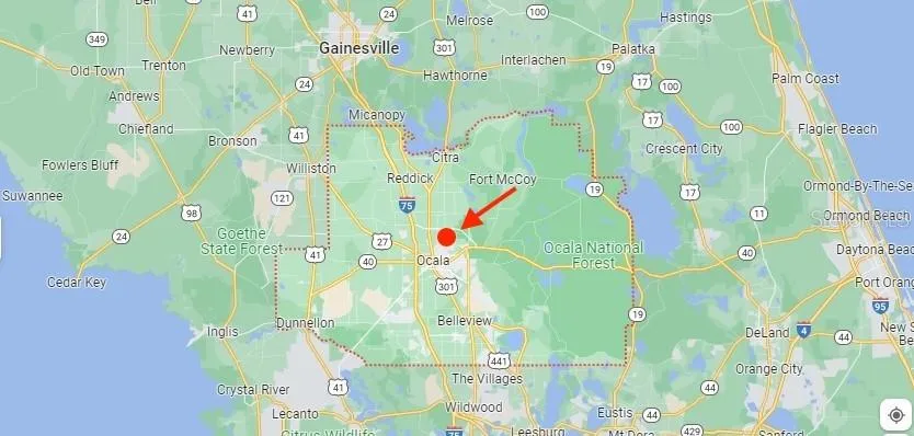 Location on north side of Ocala