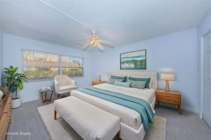 Virtually staged primary bedroom