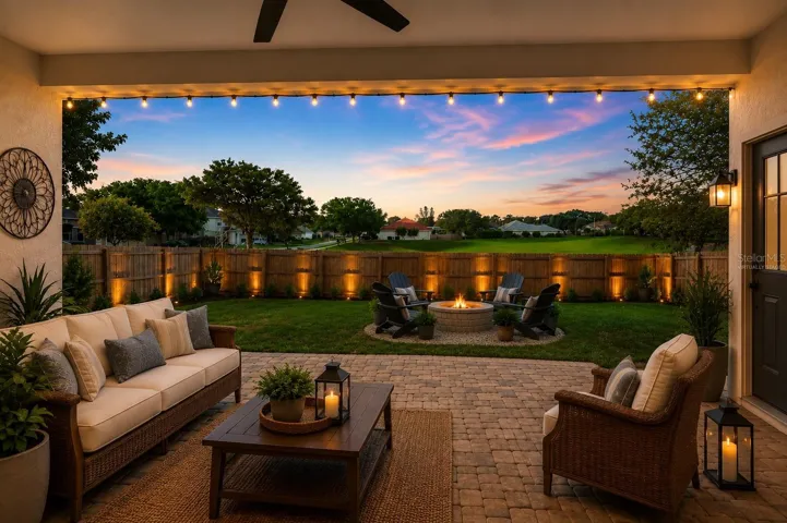 Virtually staged lanai and backyard with no direct rear neighbors