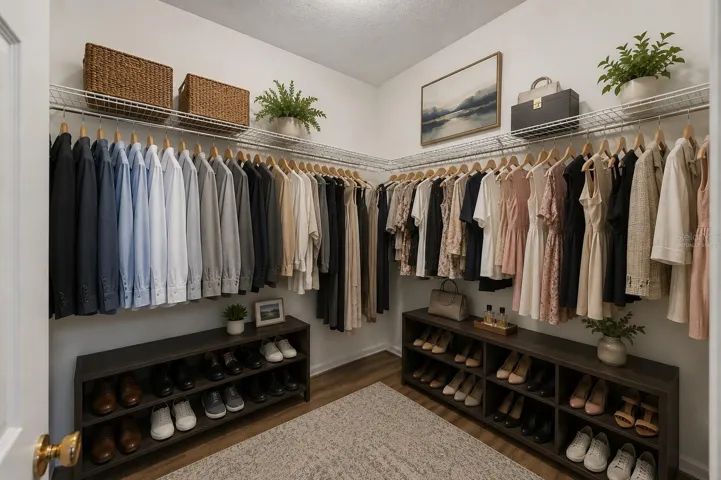 Virtually staged primary closet