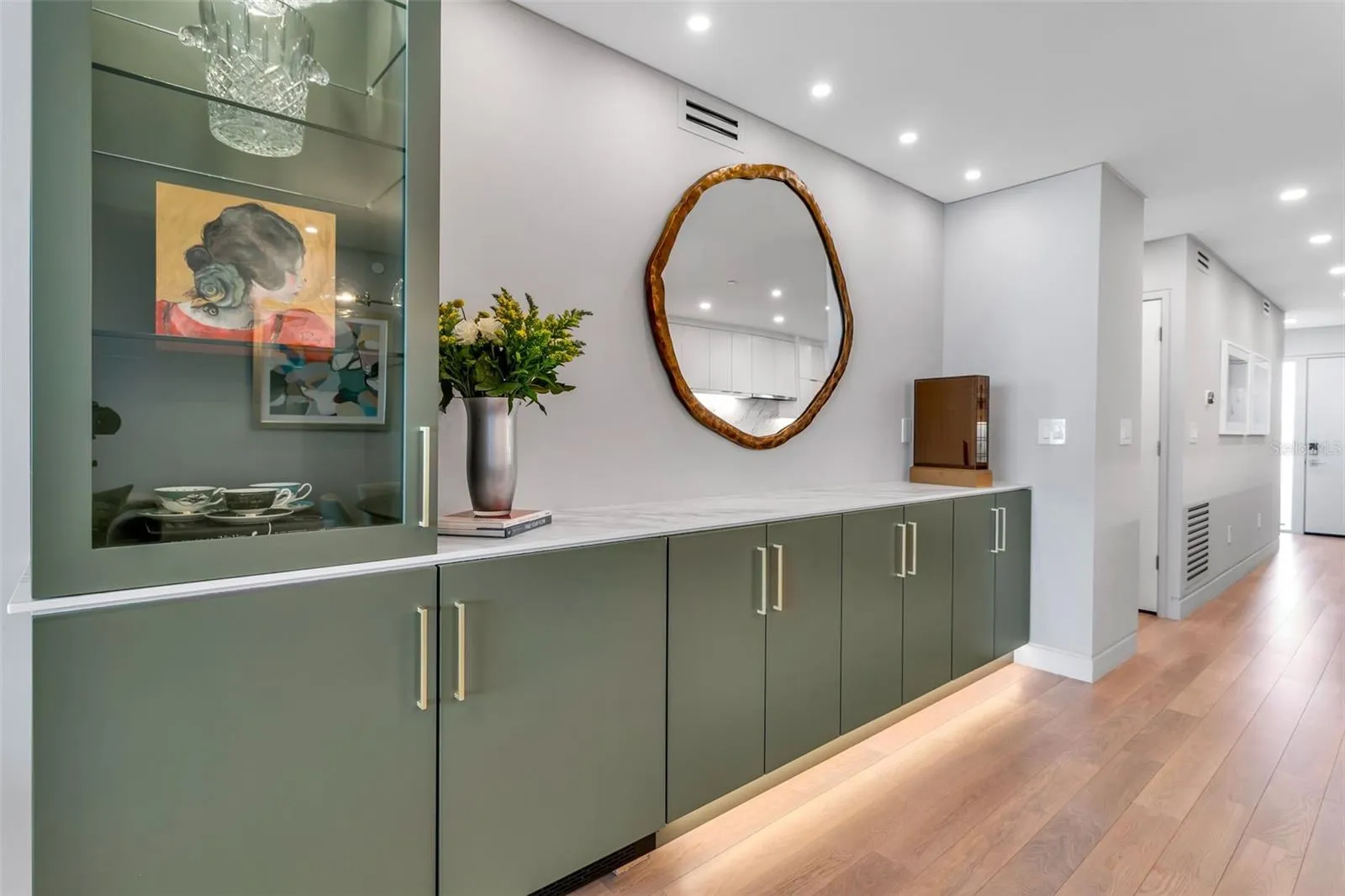 Custom, Built In Cabinets w/ Wine Fridge