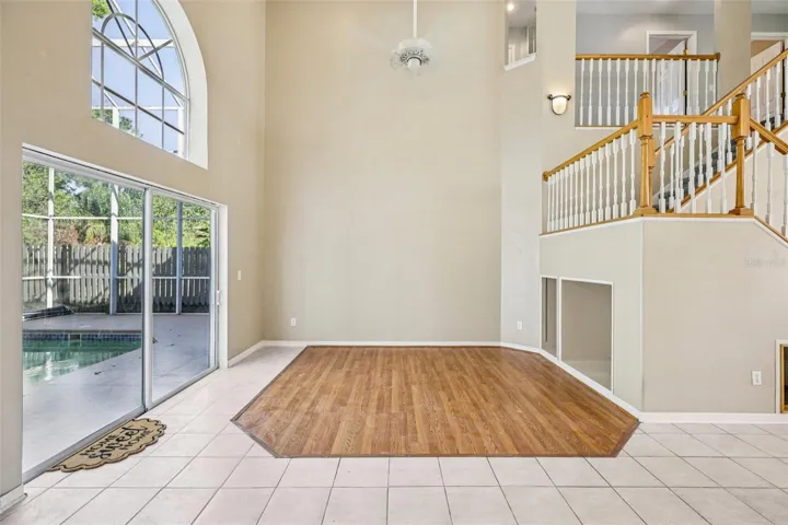 Two story family room.