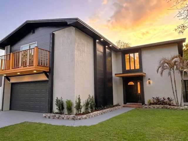 Stunning modern exterior at dusk