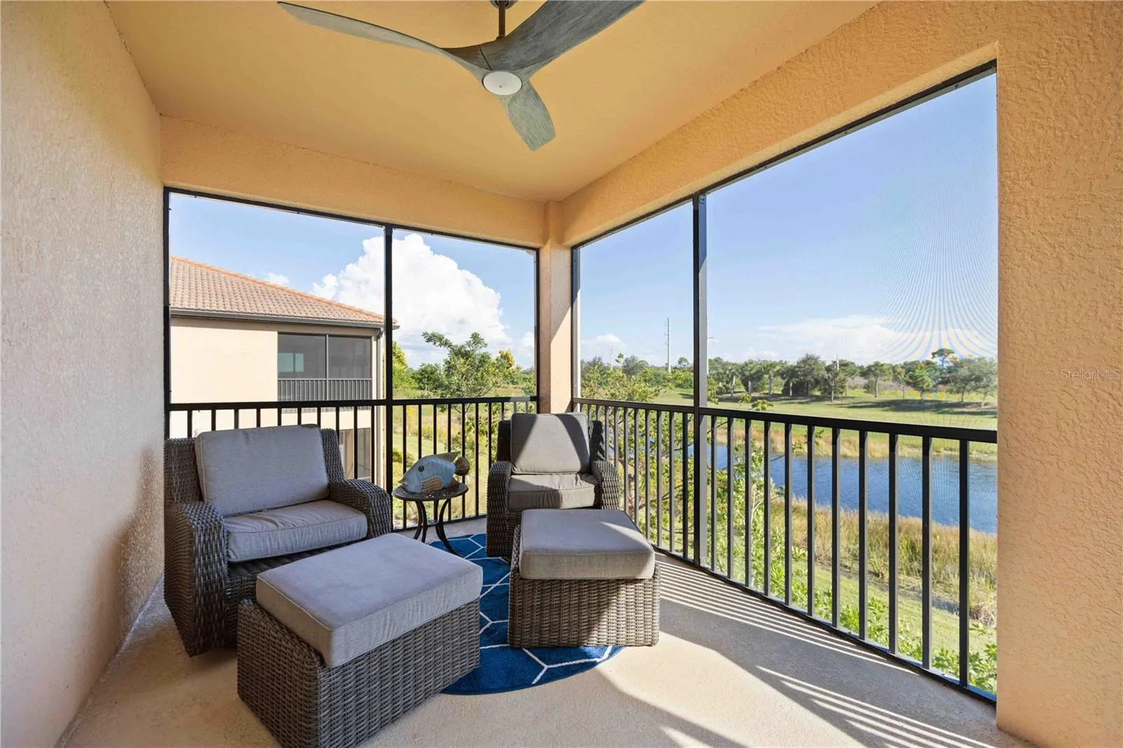 Lanai on water overlooking green space