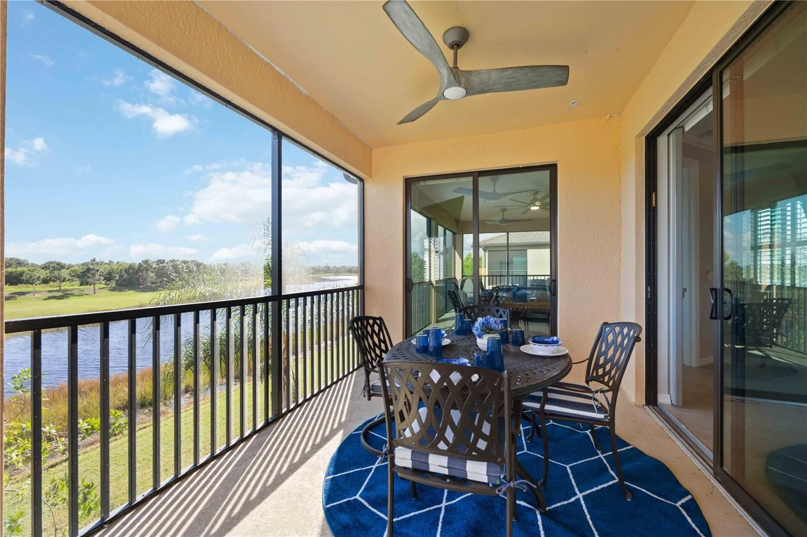 Lanai on water overlooking green space