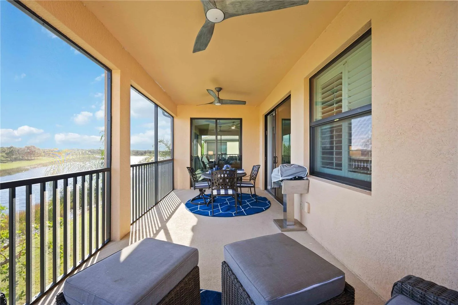 Lanai on water overlooking green space