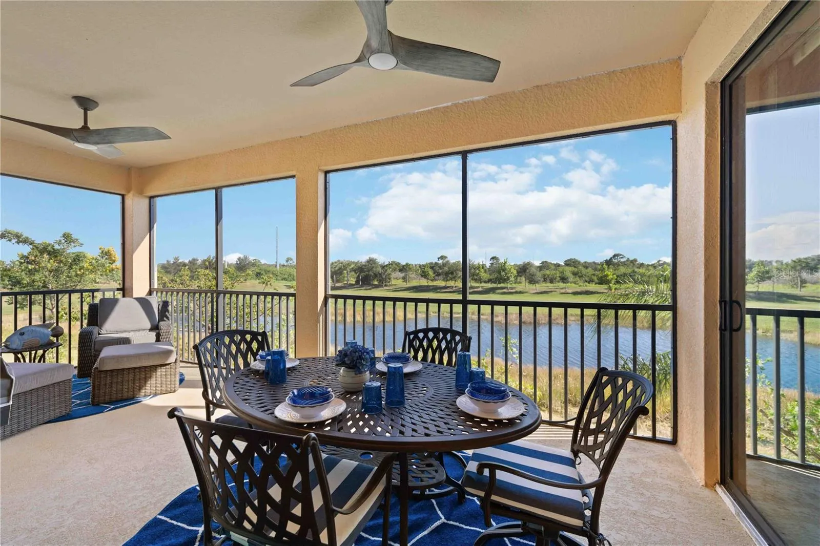 Lanai on water overlooking green space