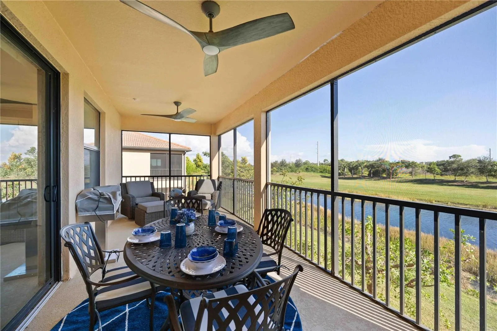 Lanai on water overlooking green space