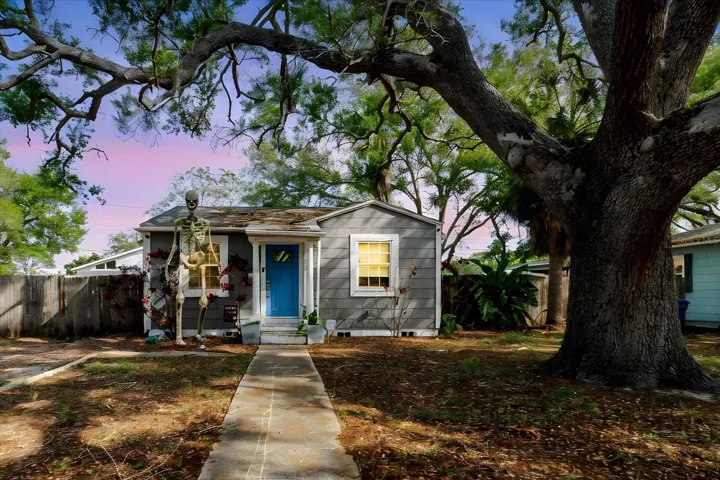 Front of At Sunset on a Mature Tree Lined Street