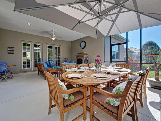 View from extended lanai with fireplace area in back ground.