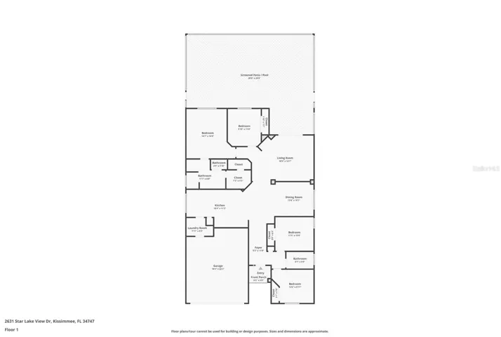 Floor Plan 1,822 sqft, 4/2 with 2 Car Garage