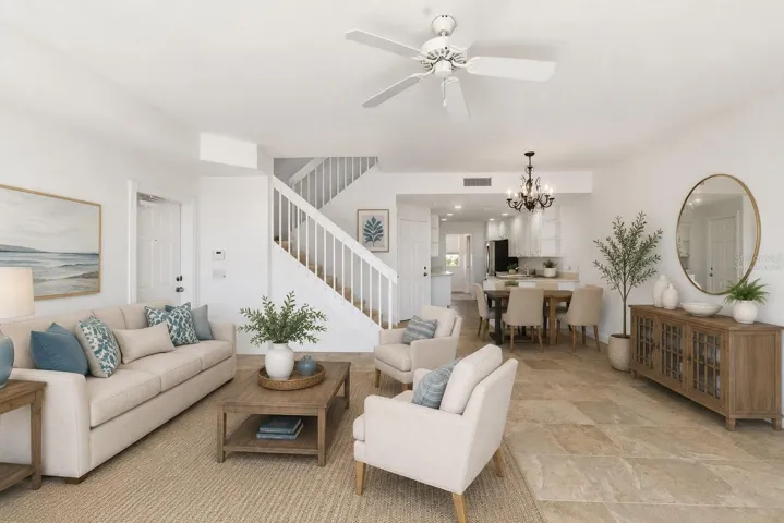 Virtually staged great room.