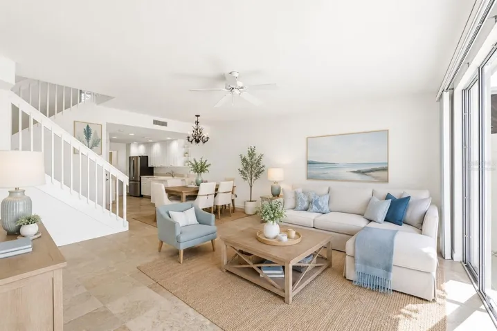 Virtually staged great room.