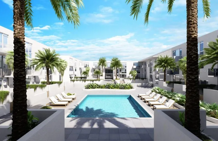 Builder Rendering of Community Pool overlooked by this Condominium Residence!