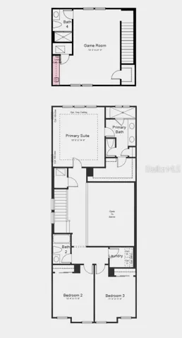 Second Floor Plan - Additional Highlights Include: game room over garage with full bath and wet bar, first floor bedroom with full bath in place of flex room, covered extended lanai, 8' interior doors throughout
