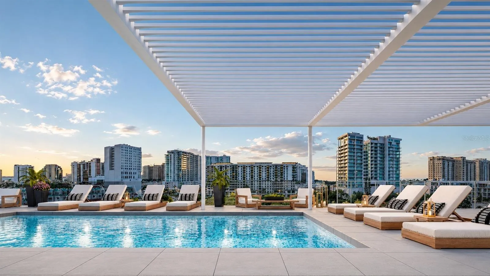 Rooftop Terrace Pool and Lounge with views of Sarasota Bay