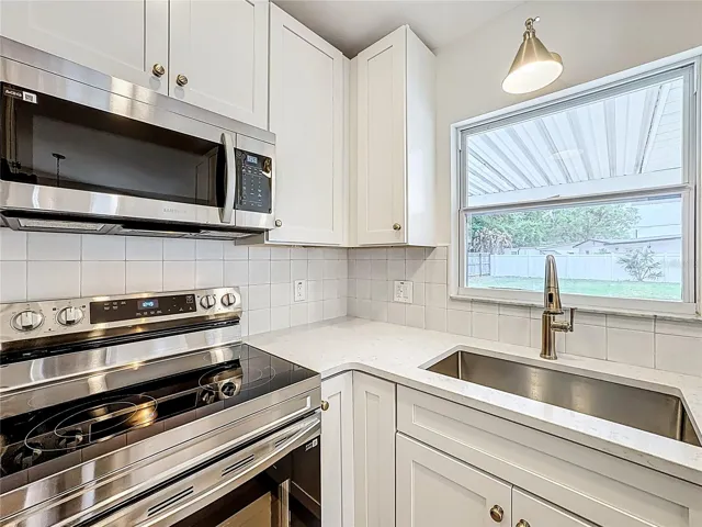Kitchen views of Large Backyard
