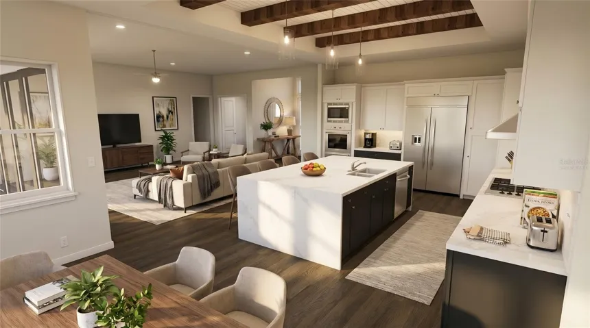 Virtually Staged Kitchen looking back to living area