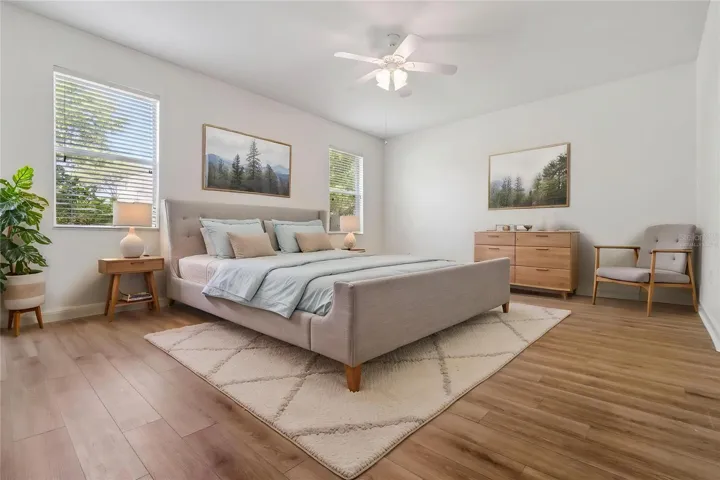 Virtually staged primary bedroom