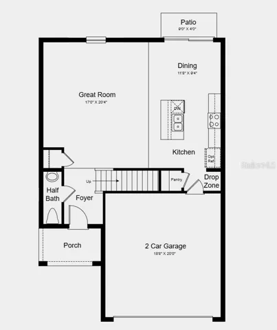 First Floor Plan - Additional Highlights Include: GE refrigerator, washer and dryer, and window blinds throughout the home