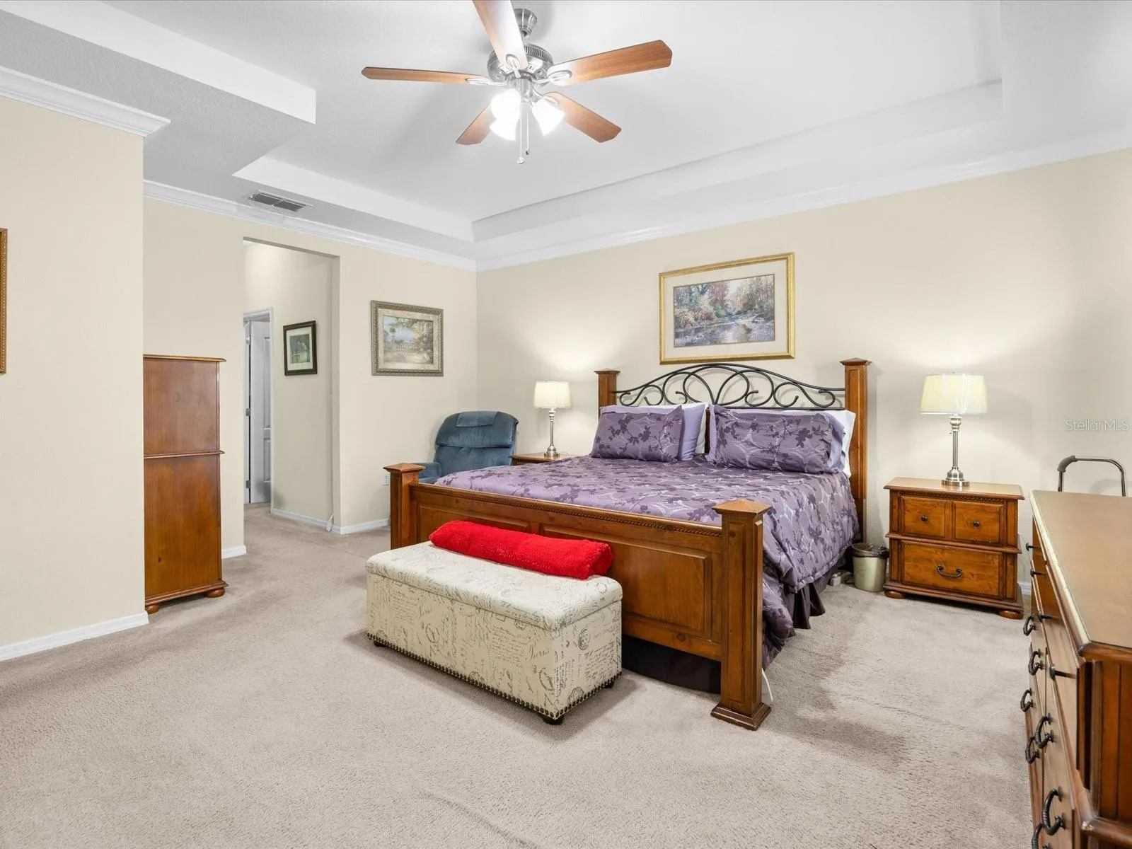 Primary bedroom with tray ceiling