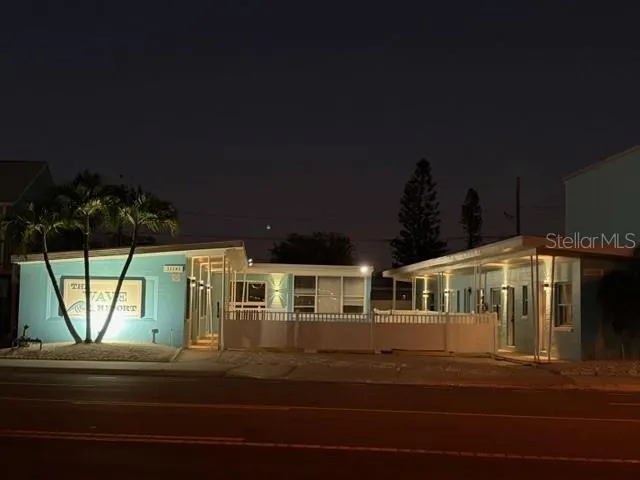 Pool located between buildings