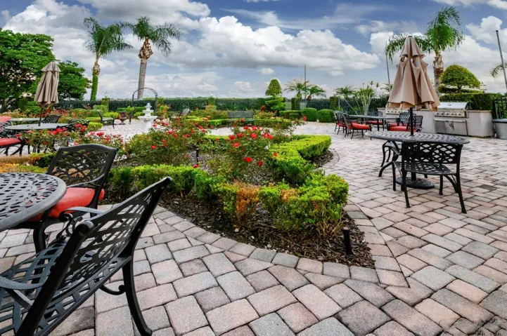 The Health and Fitness Center's rose garden has grills for resident use.