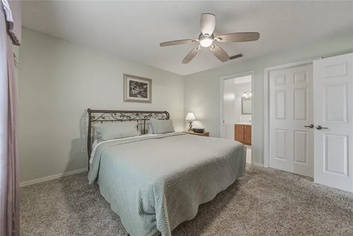The primary bath can be isolated from the primary bedroom via a pocket door.