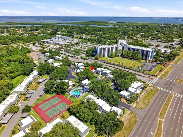 Aerial of complex with Tampa Bay in background