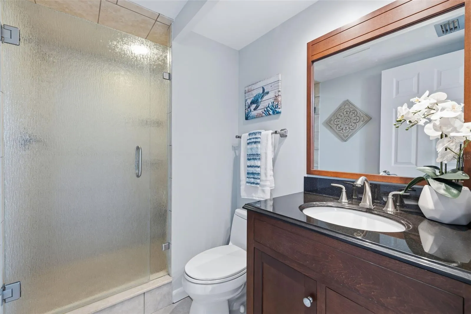 Main Bathroom Rain glass shower door