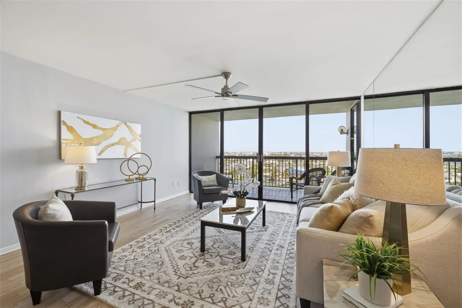 Living room with balcony view