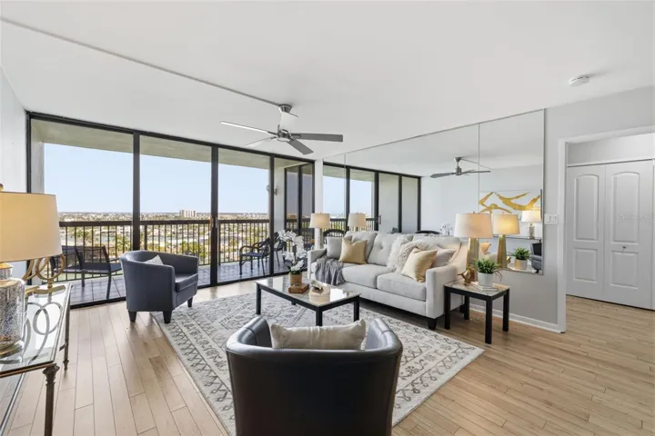 Living room with water view