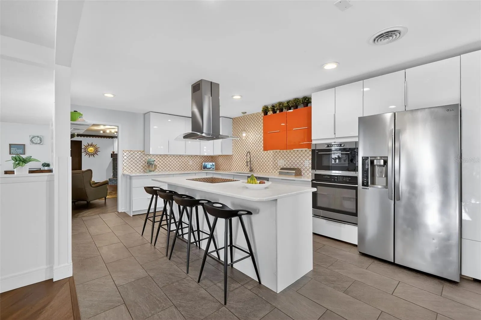 Kitchen with view of lake